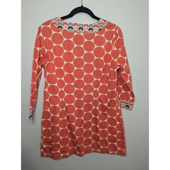 Women's Boden Geometric Blue Orange 3/4 Sleeve Cotton Beach Kaftan Tunic Size 10 - Picture 12 of 13